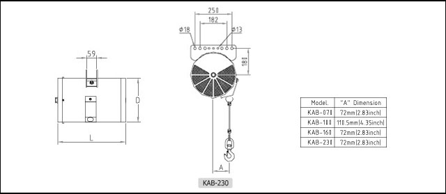 KAB-230-200单绳气动平衡器尺寸图